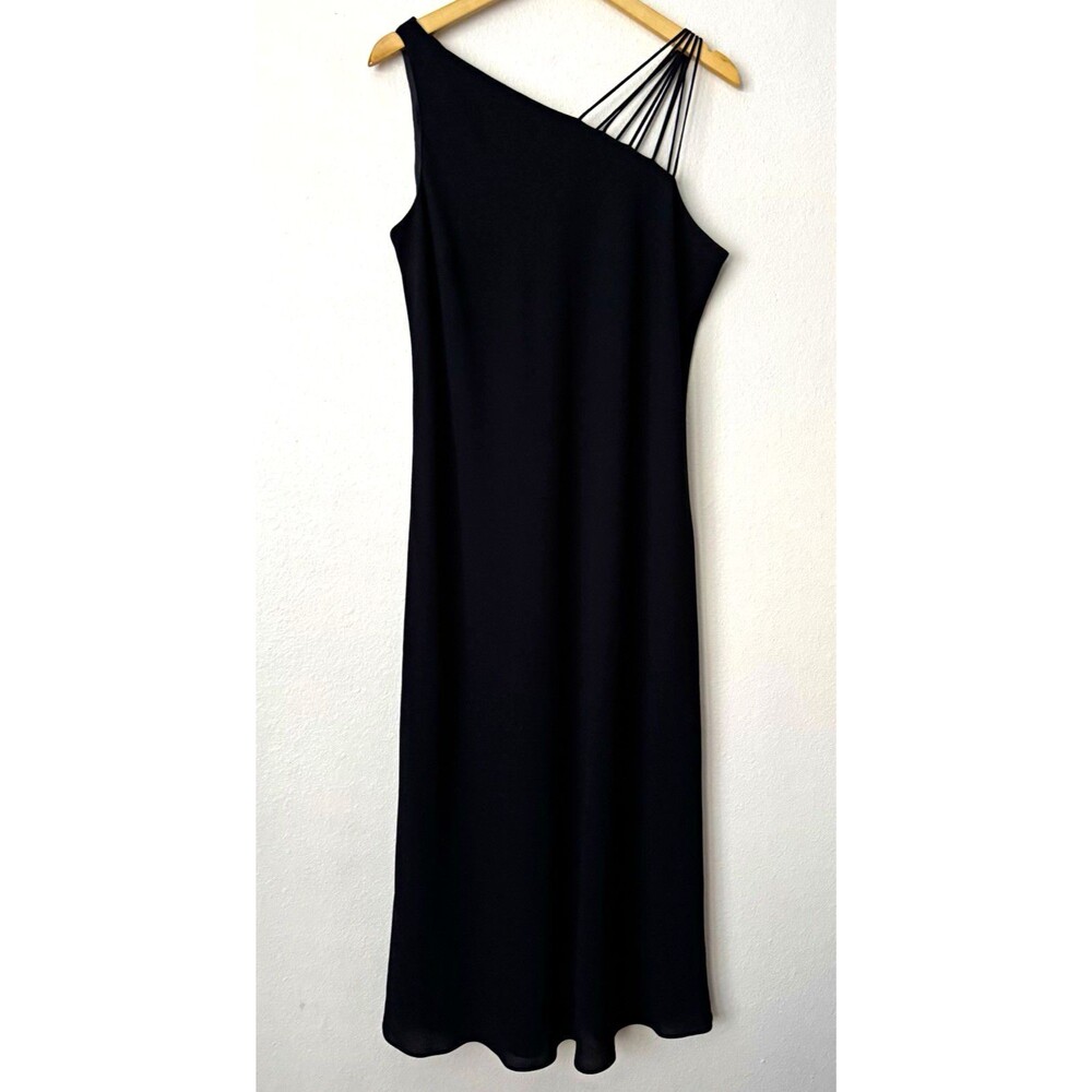 Vintage Jones Wear Black Maxi Dress Size 16 Y2K Asymmetric Strappy One Shoulder
